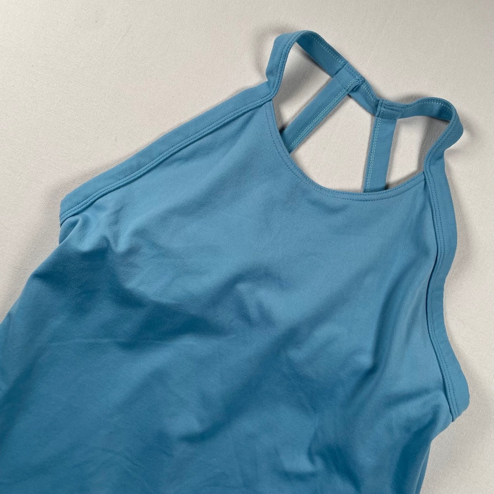 Athletic Halter Mini Dress Blue Triple Strap Racerback Built-in Bra Activewear - Picture 1 of 7